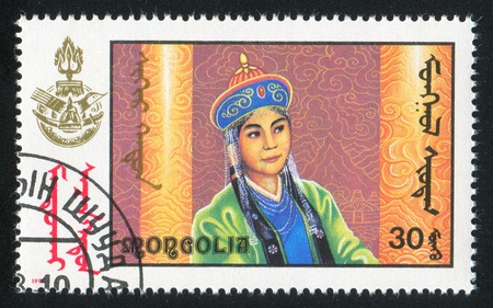 MONGOLIA - CIRCA 1990: stamp printed by Mongolia, shows Scenes from Various Mongolian-made Films, circa 1990のeditorial素材