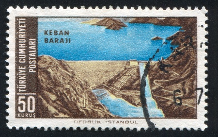 TURKEY - CIRCA 1966: stamp printed by Turkey, shows view of Keban Dam area, circa 1966の写真素材