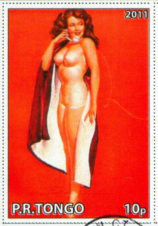 TONGO - CIRCA 2011: stamp printed by Tongo, shows Pin-up girl, by Earl MacPherson, circa 2011のeditorial素材