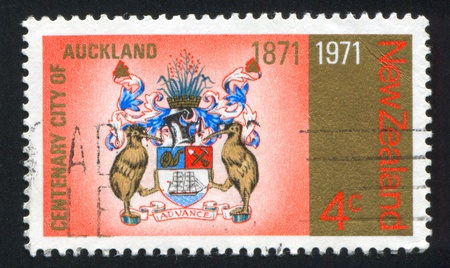 NEW ZEALAND - CIRCA 1971: stamp printed by New Zealand, shows  coat of arms of Auckland, circa 1971の写真素材