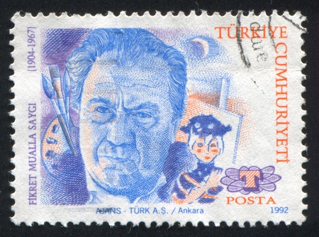 TURKEY- CIRCA 1992: stamp printed by Turkey, shows Fikret Mualla Saygi, artist, circa 1992のeditorial素材