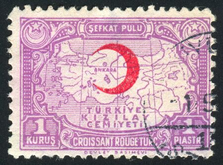 TURKEY- CIRCA 1935: stamp printed by Turkey, shows map, circa 1935のeditorial素材