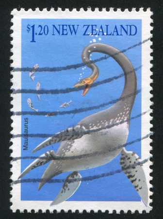 NEW ZEALAND - CIRCA 1993: stamp printed by New Zealand, shows mauisaurus, circa 1993のeditorial素材