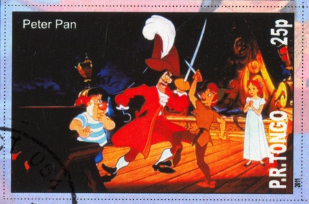 TONGO - CIRCA 2011: stamp printed by Tongo, shows Walt Disney cartoon character, Peter Pan, circa...
