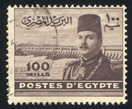 EGYPT - CIRCA 1952: stamp printed by Egypt, shows King Farouk, circa 1952.のeditorial素材