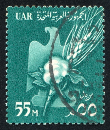 EGYPT - CIRCA 1971: stamp printed by Egypt, shows Eagle, Arms of Egypt, circa 1971.のeditorial素材