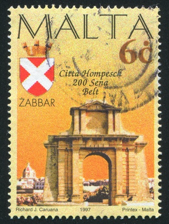 MALTA - CIRCA 1997: stamp printed by Malta, shows City Bicentennials, circa 1997のeditorial素材