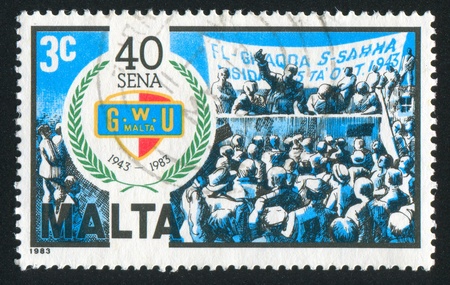 MALTA - CIRCA 1983: stamp printed by Malta, shows Founding Rally, circa 1983のeditorial素材