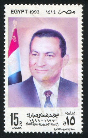 EGYPT - CIRCA 1993: stamp printed by Egypt, shows Mohamed Hosni Mubarak, circa 1993.のeditorial素材