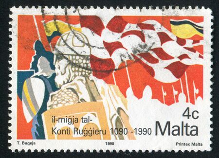 MALTA - CIRCA 1990: stamp printed by Malta, shows Army with Flags, circa 1990のeditorial素材