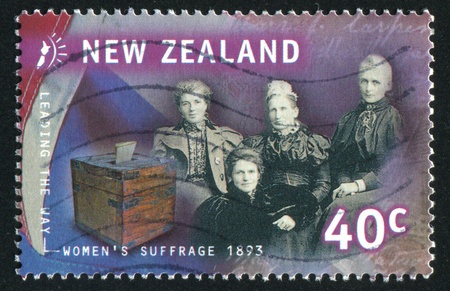 NEW ZEALAND - CIRCA 1999: stamp printed by New Zealand, shows Women and Ballot Box, circa 1999のeditorial素材