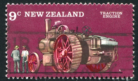 NEW ZEALAND - CIRCA 1976: stamp printed by New Zealand, shows Farm Vehicles, Traction engine, circa 1976の写真素材
