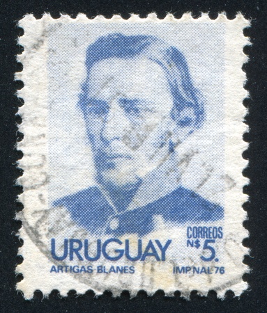 URUGUAY - CIRCA 1976: stamp printed by Uruguay, shows Jose Gervasio Artigas, circa 1976のeditorial素材