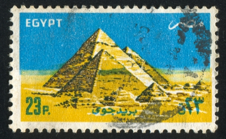 EGYPT - CIRCA 1953: stamp printed by Egypt, shows Three Great Pyramid, Giza, circa 1953.の写真素材