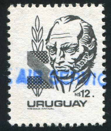 URUGUAY - CIRCA 1980: stamp printed by Uruguay, shows Jose Gervasio Artigas, circa 1980のeditorial素材