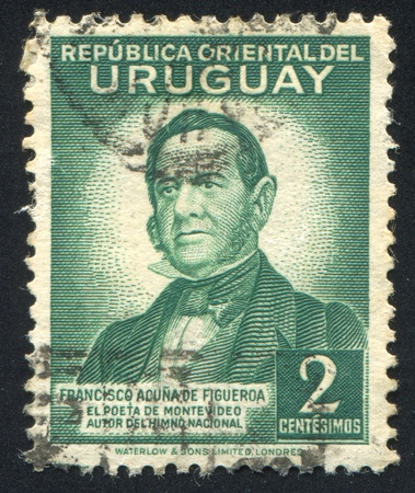 URUGUAY - CIRCA 1941: stamp printed by Uruguay, shows Francisco Acuna de Figueroa, circa 1941のeditorial素材