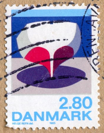 DENMARK - CIRCA 1985: stamp printed by Denmark, shows Boat, by Helge Refn, circa 1985の写真素材