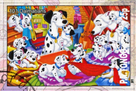 TONGO - CIRCA 2011: stamp printed by Tongo, shows Walt Disney cartoon character, 101 Dalmatians, circa 2011のeditorial素材