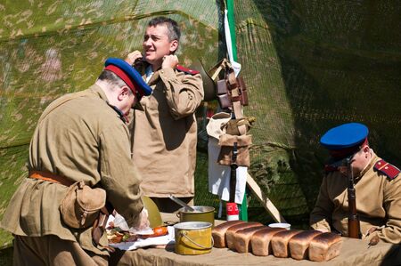 KALININGRAD, RUSSIA  - May 09: Reconstruction of the Great War (Russian-Germany) battle, reconstruction of combat between Soviet and German armies, May 09, 2012 in Kaliningrad, Russia.のeditorial素材