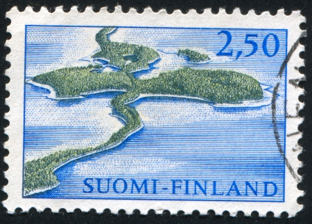 FINLAND - CIRCA 1967: stamp printed by Finland, shows Aerial View of Nature Reserve Punkaharju, circa 1967の写真素材