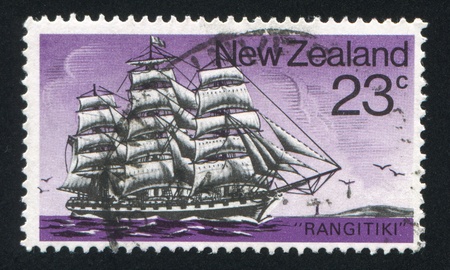 NEW ZEALAND - CIRCA 1975: stamp printed by New Zealand, shows Historic Sailing Ship, circa 1975の写真素材