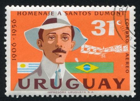 URUGUAY - CIRCA 1959: stamp printed by Uruguay, shows Alberto Santos Dumont, circa 1959のeditorial素材