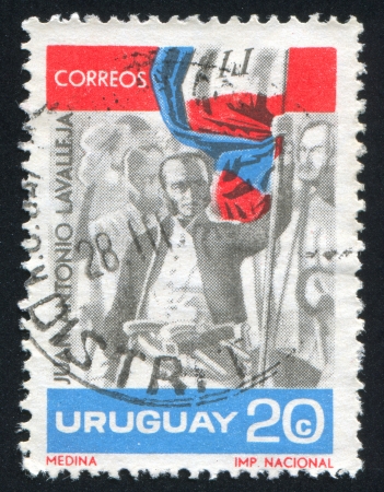 URUGUAY - CIRCA 1966: stamp printed by Uruguay, shows Juan Antonio Lavalleja, circa 1966のeditorial素材