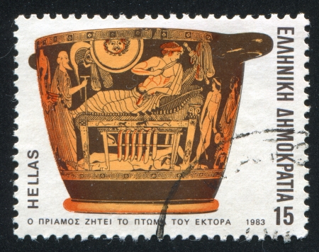 GREECE - CIRCA 1983: stamp printed by Greece, shows Priam Requesting the Body of Hector, circa 1983の写真素材