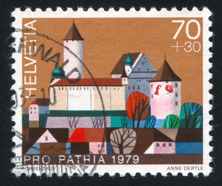 SWITZERLAND - CIRCA 1979: stamp printed by Switzerland, shows castle Porrentruy, circa 1979.の写真素材