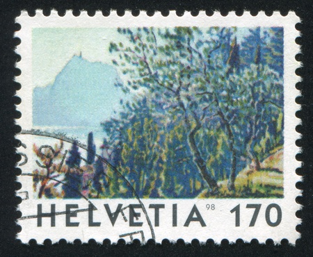 SWITZERLAND - CIRCA 1998: stamp printed by Switzerland, shows mountain, circa 1998.の写真素材