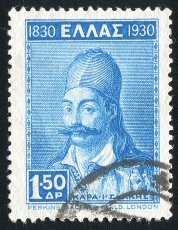 GREECE - CIRCA 1930: stamp printed by Greece, shows Georgios Karaiskakis, circa 1930のeditorial素材