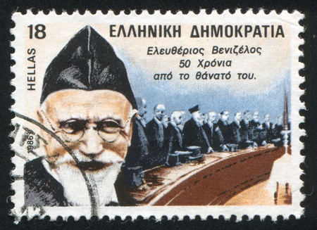 GREECE - CIRCA 1986: stamp printed by Greece, shows Eleutherios Venizelos, premier, circa 1986のeditorial素材