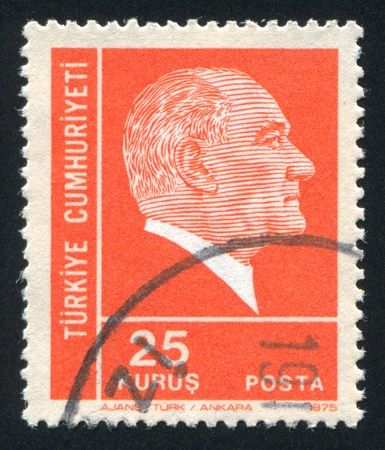TURKEY - CIRCA 1975: stamp printed by Turkey, shows president Kemal Ataturk, circa 1975.のeditorial素材