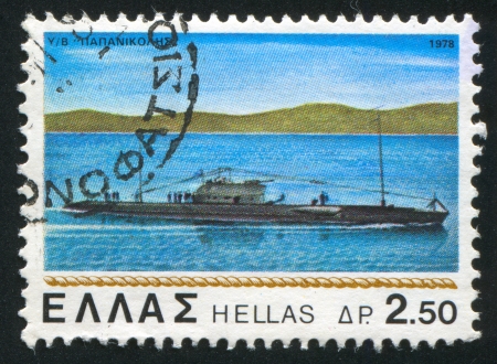 GREECE- CIRCA 1978: stamp printed by Greece, shows submarine, circa 1978の写真素材