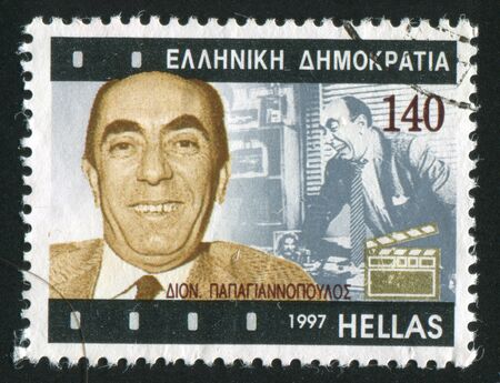 GREECE - CIRCA 1997: stamp printed by Greece, shows Cinema, Dionysis Papagiannopoulos, circa 1997のeditorial素材