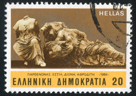 GREECE - CIRCA 1984: stamp printed by Greece, shows Sculpture, Hestia, Dione, Aphrodite, circa 1984のeditorial素材