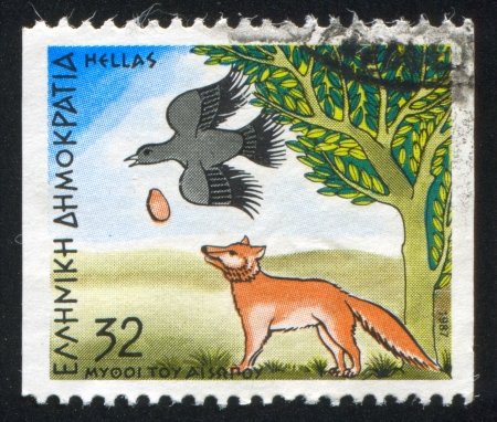 GREECE - CIRCA 1987: stamp printed by Greece, shows Fables, Crow and the Fox, circa 1987のeditorial素材