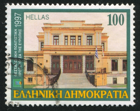 GREECE - CIRCA 1997: stamp printed by Greece, shows Thessaloniki, European cultural capital, circa 1997のeditorial素材