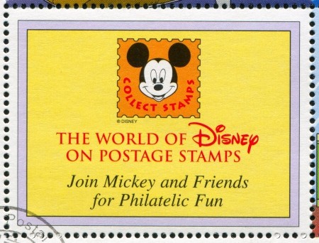 GUYANA - CIRCA 1995: stamp printed by Guyana, shows Walt Disney characters, Mickey Mouse, circa 1995のeditorial素材