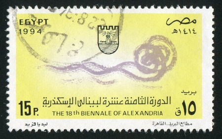 EGYPT - CIRCA 1994: stamp printed by Egypt, shows Emblem, Sandstorm, circa 1994のeditorial素材