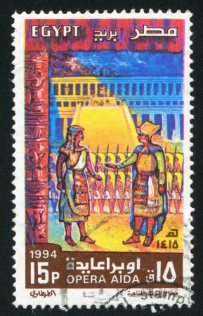 EGYPT - CIRCA 1994: stamp printed by Egypt, shows Actors in an antique scene, Opera Aida, circa 1994のeditorial素材