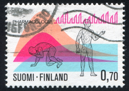 FINLAND - CIRCA 1975: stamp printed by Finland, shows Safe and Unsafe Levels of Drugs, circa 1975のeditorial素材