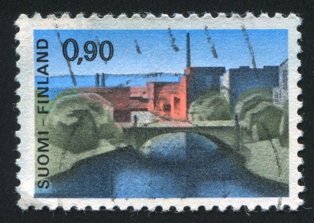 FINLAND - CIRCA 1968: stamp printed by Finland, shows Tampere Landscape, circa 1968のeditorial素材