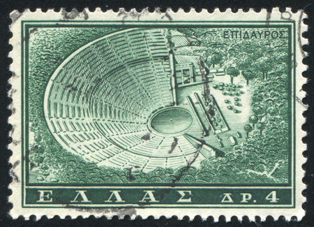 GREECE - CIRCA 1961: stamp printed by Greece, shows Epidauros amphitheatre, circa 1961のeditorial素材
