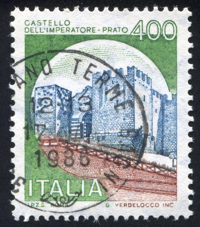 ITALY - CIRCA 1980: stamp printed by Italy, shows castle, Imperatore Prato Florence, circa 1980のeditorial素材