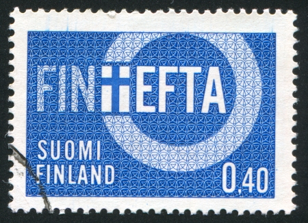FINLAND - CIRCA 1967: stamp printed by Finland, shows Symbolic Depiction for Finland Participation to the Finland-European Free Trade Association Treaty, circa 1967のeditorial素材