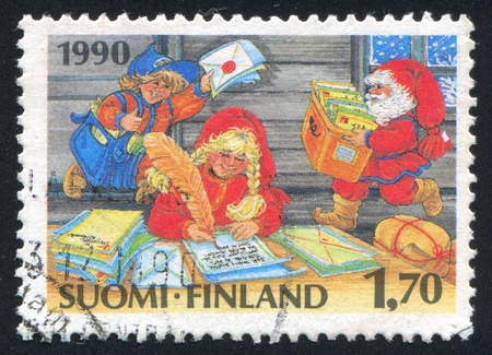 FINLAND - CIRCA 1990: stamp printed by Finland, shows Post Office of Santa Claus, circa 1990のeditorial素材