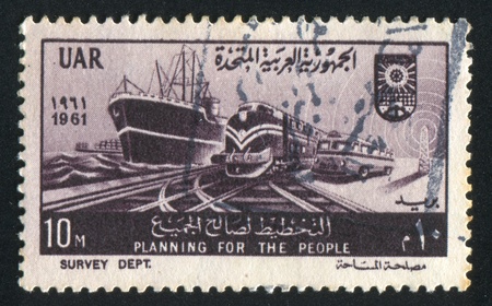EGYPT - CIRCA 1961: stamp printed by Egypt, shows Transport, circa 1961のeditorial素材