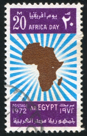 EGYPT - CIRCA 1972: stamp printed by Egypt, shows Map of Africa, circa 1972のeditorial素材
