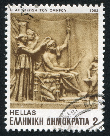 GREECE - CIRCA 1983: stamp printed by Greece, shows the deification of Homer, circa 1983のeditorial素材